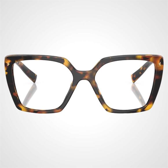 New PRADA Eyeglasses Brown Havana Square Gold Logo 53mm w/ Case